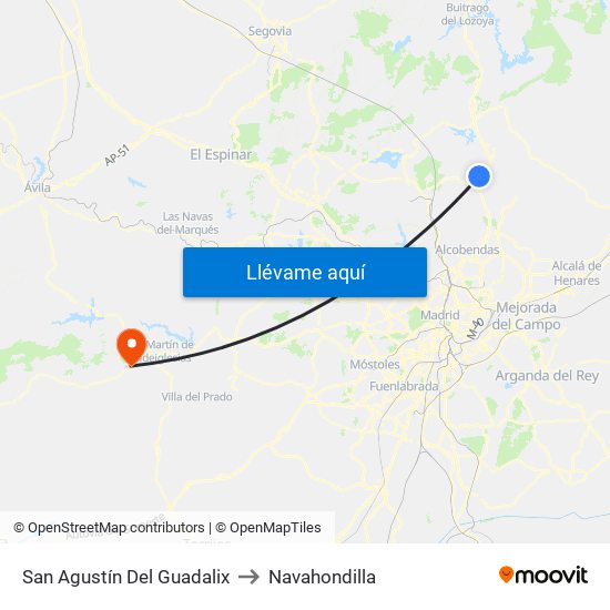 San Agustín Del Guadalix to Navahondilla map