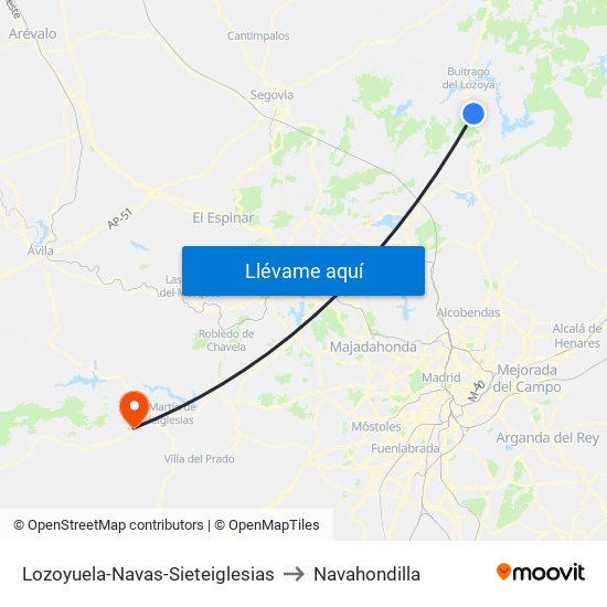 Lozoyuela-Navas-Sieteiglesias to Navahondilla map