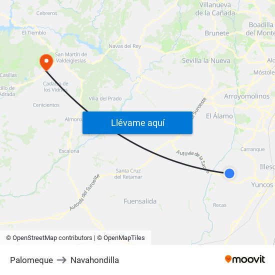 Palomeque to Navahondilla map