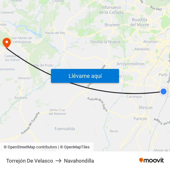 Torrejón De Velasco to Navahondilla map
