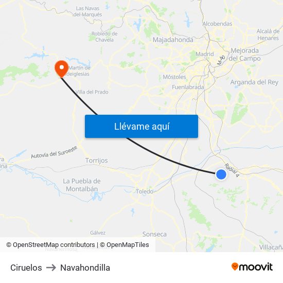 Ciruelos to Navahondilla map