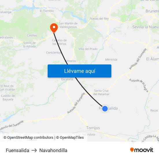 Fuensalida to Navahondilla map