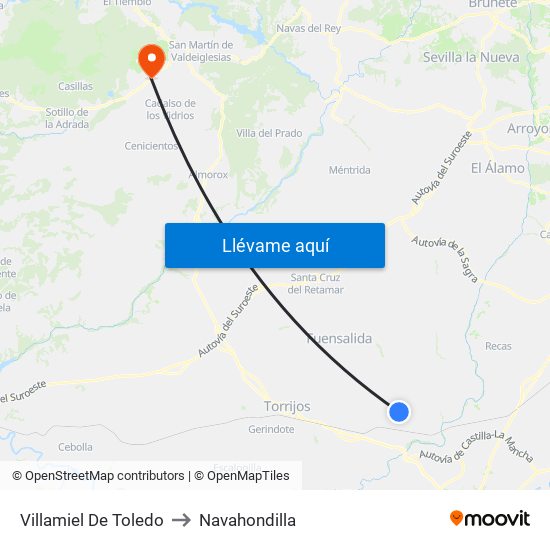 Villamiel De Toledo to Navahondilla map