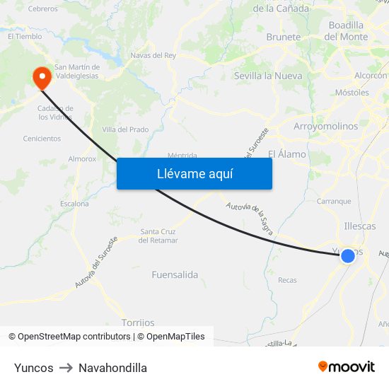 Yuncos to Navahondilla map