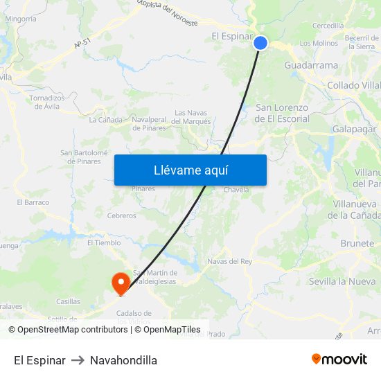 El Espinar to Navahondilla map