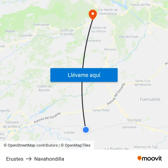 Erustes to Navahondilla map