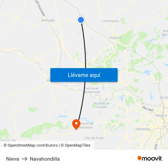 Nieva to Navahondilla map