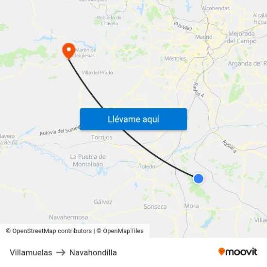 Villamuelas to Navahondilla map