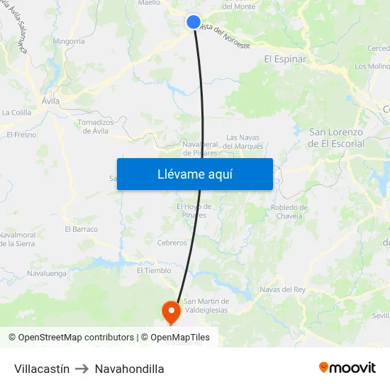 Villacastín to Navahondilla map