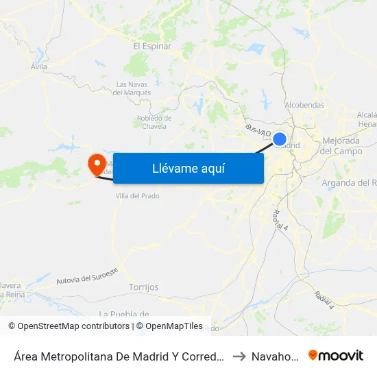 Área Metropolitana De Madrid Y Corredor Del Henares to Navahondilla map