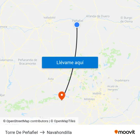 Torre De Peñafiel to Navahondilla map