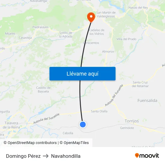 Domingo Pérez to Navahondilla map