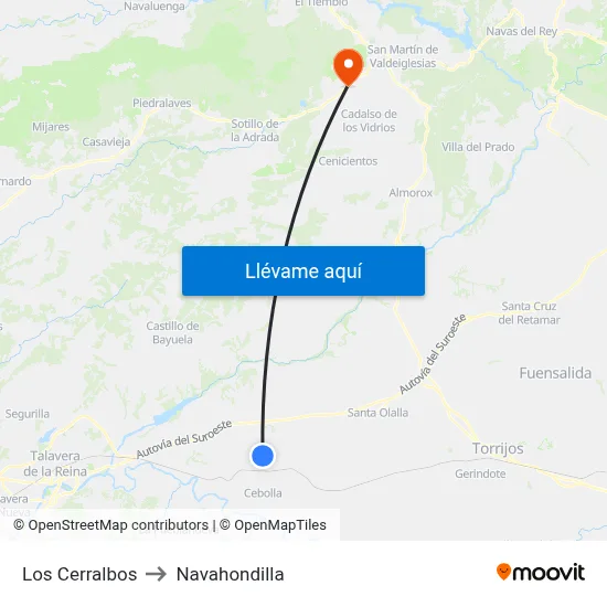 Los Cerralbos to Navahondilla map
