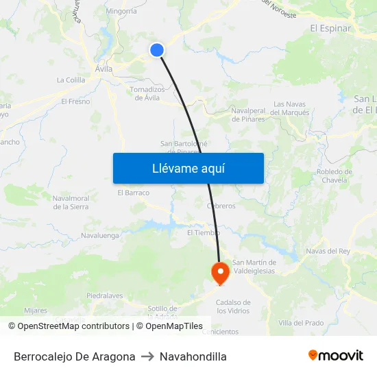 Berrocalejo De Aragona to Navahondilla map