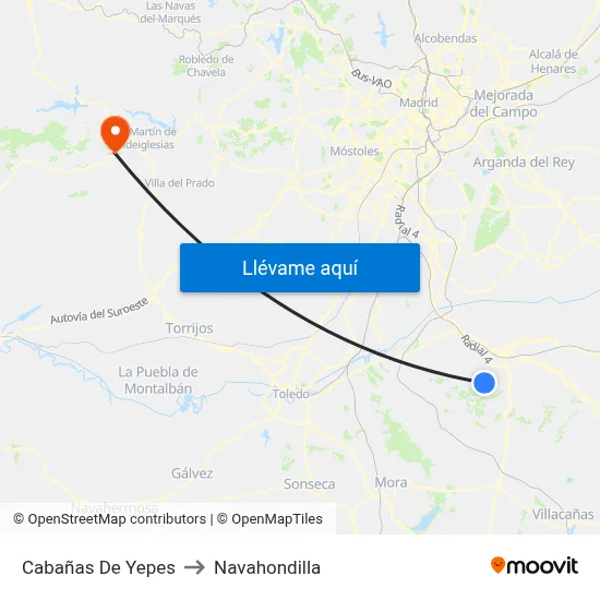 Cabañas De Yepes to Navahondilla map