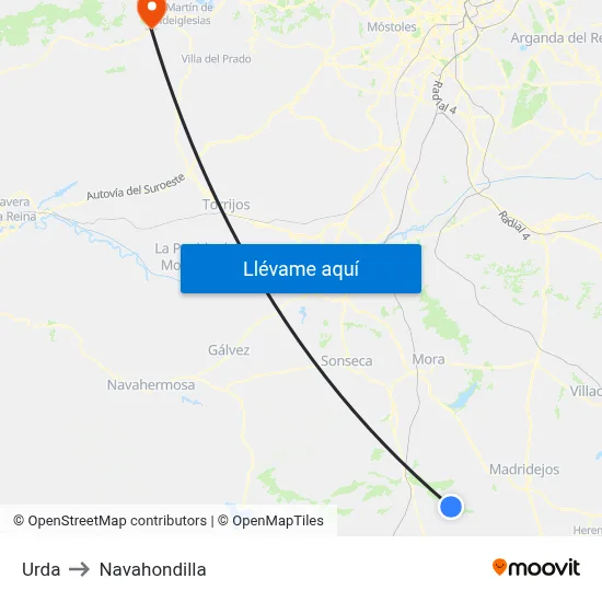 Urda to Navahondilla map