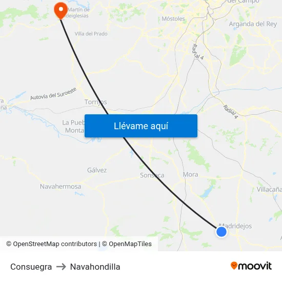 Consuegra to Navahondilla map