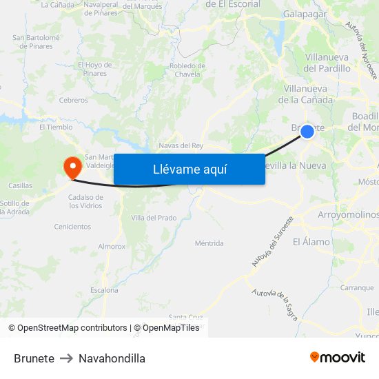 Brunete to Navahondilla map