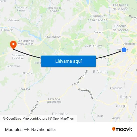 Móstoles to Navahondilla map