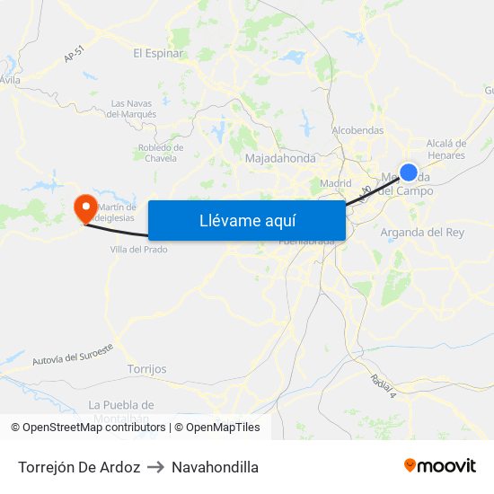 Torrejón De Ardoz to Navahondilla map