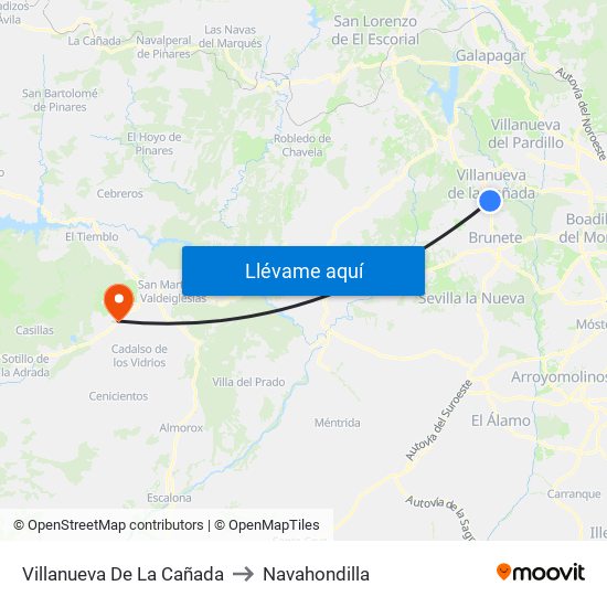 Villanueva De La Cañada to Navahondilla map