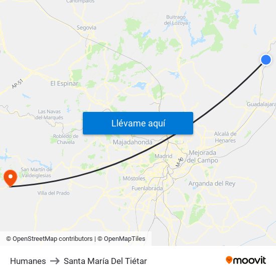 Humanes to Santa María Del Tiétar map