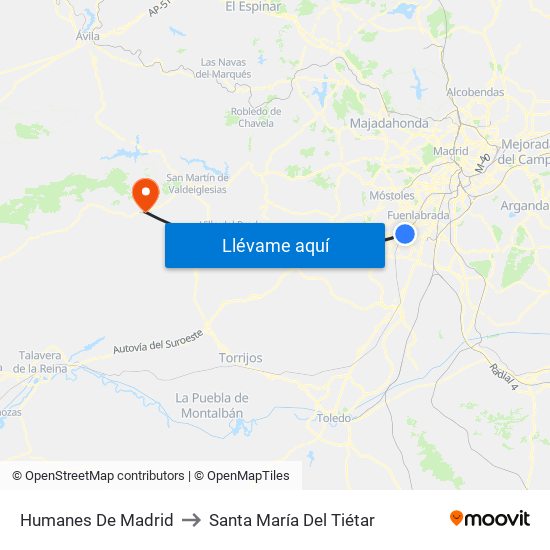 Humanes De Madrid to Santa María Del Tiétar map