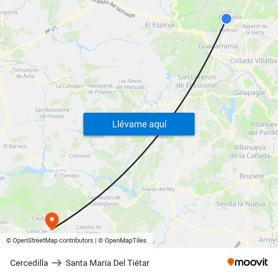 Cercedilla to Santa María Del Tiétar map