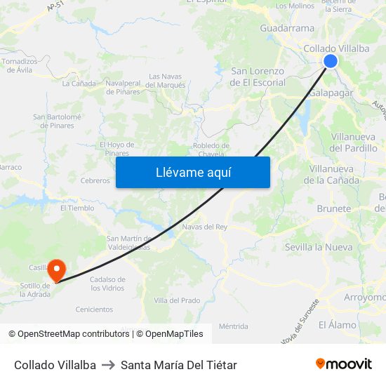 Collado Villalba to Santa María Del Tiétar map