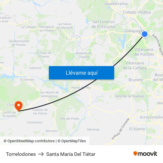 Torrelodones to Santa María Del Tiétar map