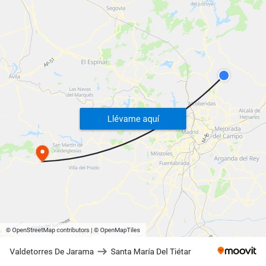 Valdetorres De Jarama to Santa María Del Tiétar map