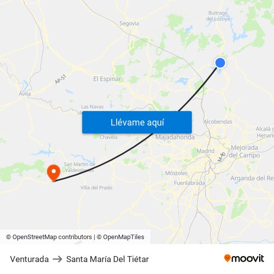 Venturada to Santa María Del Tiétar map