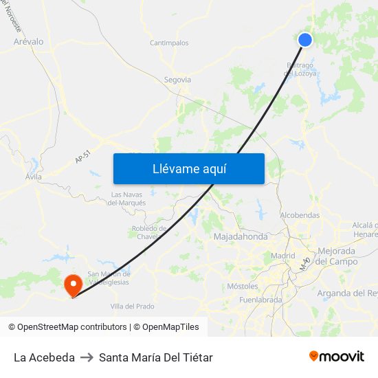 La Acebeda to Santa María Del Tiétar map