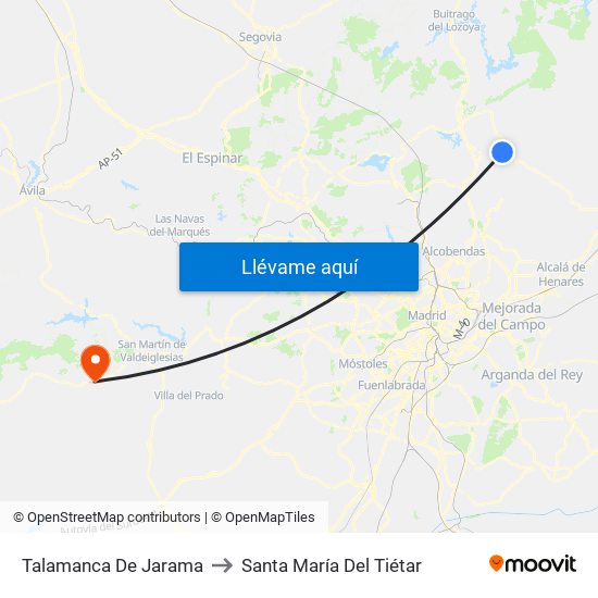 Talamanca De Jarama to Santa María Del Tiétar map