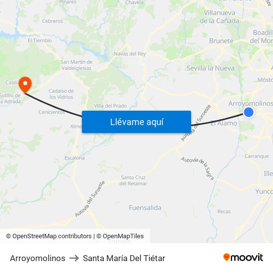 Arroyomolinos to Santa María Del Tiétar map