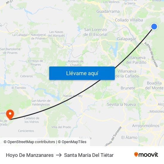 Hoyo De Manzanares to Santa María Del Tiétar map