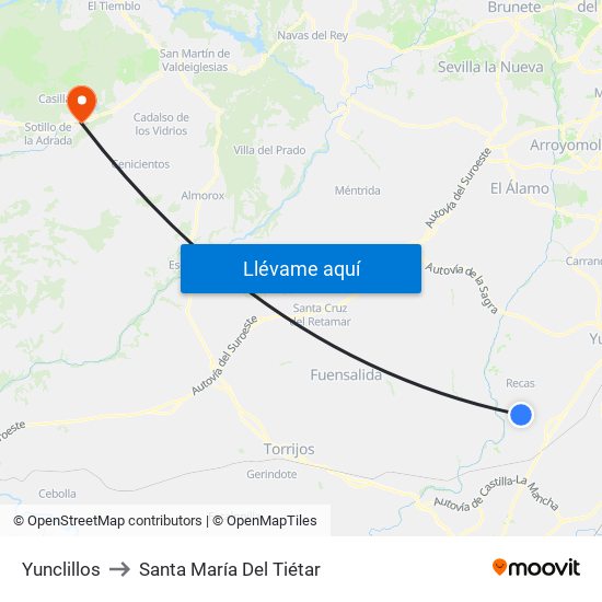 Yunclillos to Santa María Del Tiétar map