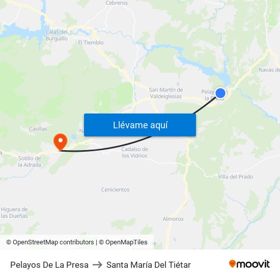Pelayos De La Presa to Santa María Del Tiétar map