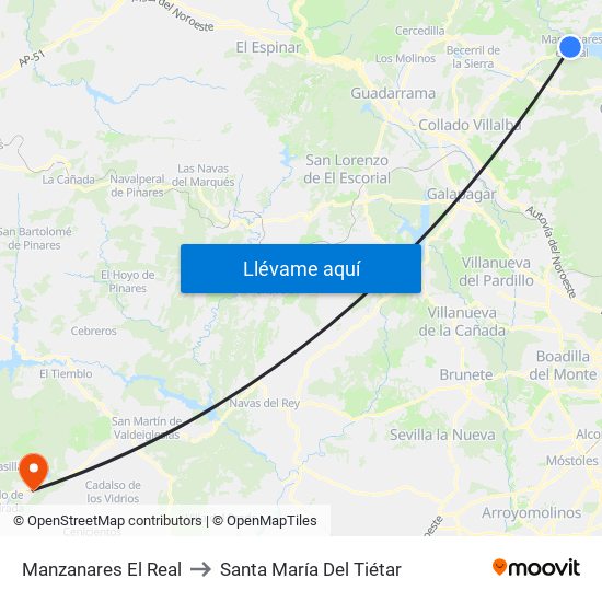 Manzanares El Real to Santa María Del Tiétar map