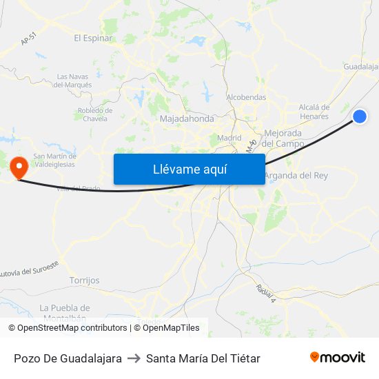 Pozo De Guadalajara to Santa María Del Tiétar map
