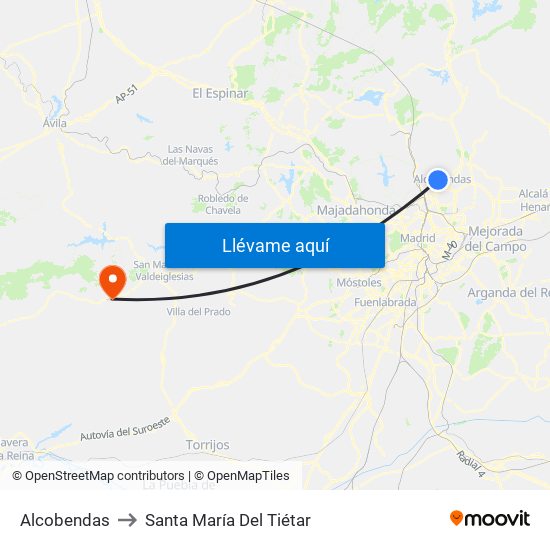 Alcobendas to Santa María Del Tiétar map