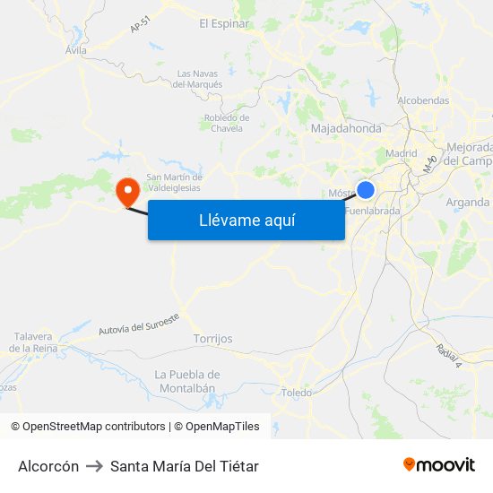 Alcorcón to Santa María Del Tiétar map