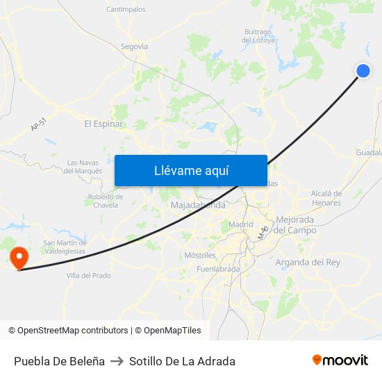 Puebla De Beleña to Sotillo De La Adrada map
