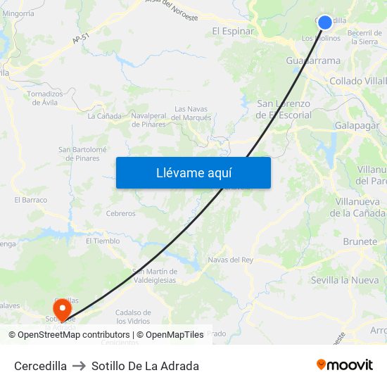 Cercedilla to Sotillo De La Adrada map