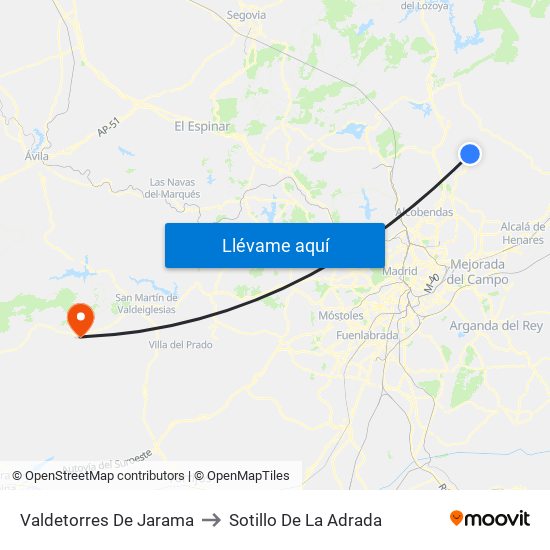 Valdetorres De Jarama to Sotillo De La Adrada map