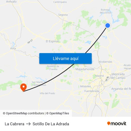 La Cabrera to Sotillo De La Adrada map