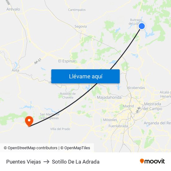 Puentes Viejas to Sotillo De La Adrada map