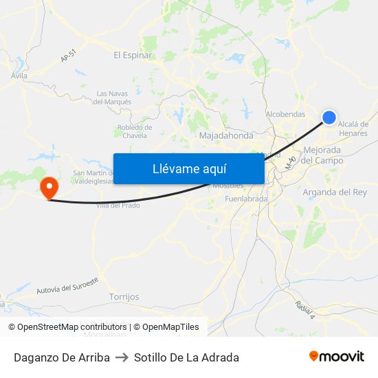 Daganzo De Arriba to Sotillo De La Adrada map
