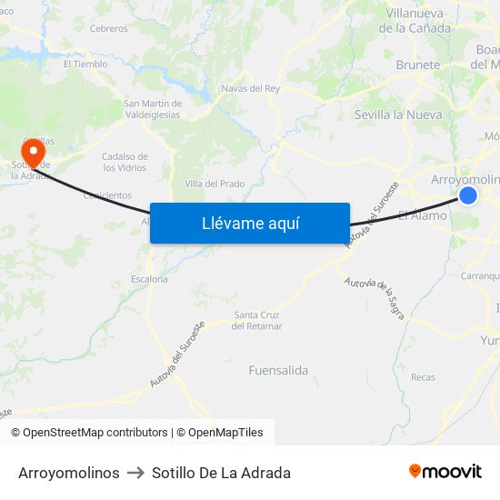 Arroyomolinos to Sotillo De La Adrada map