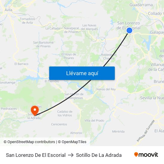 San Lorenzo De El Escorial to Sotillo De La Adrada map
